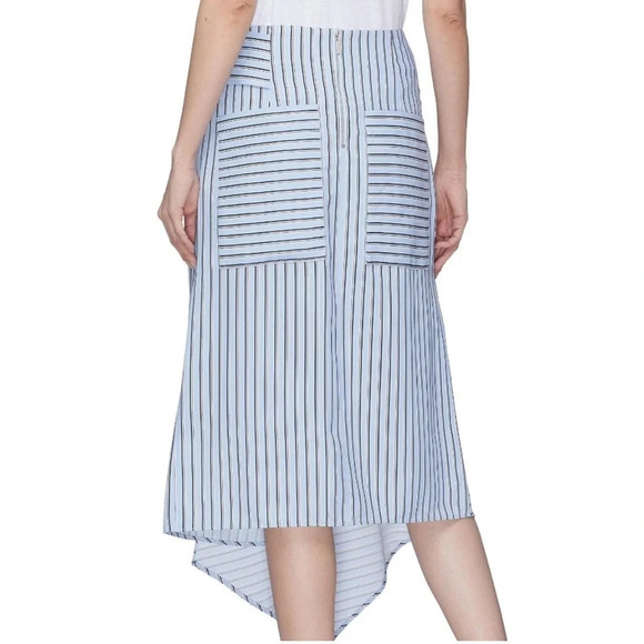 Tibi Blue Striped Asymmetric Shirting Midi Skirt 4 Stripe Blue - Picture 5 of 12